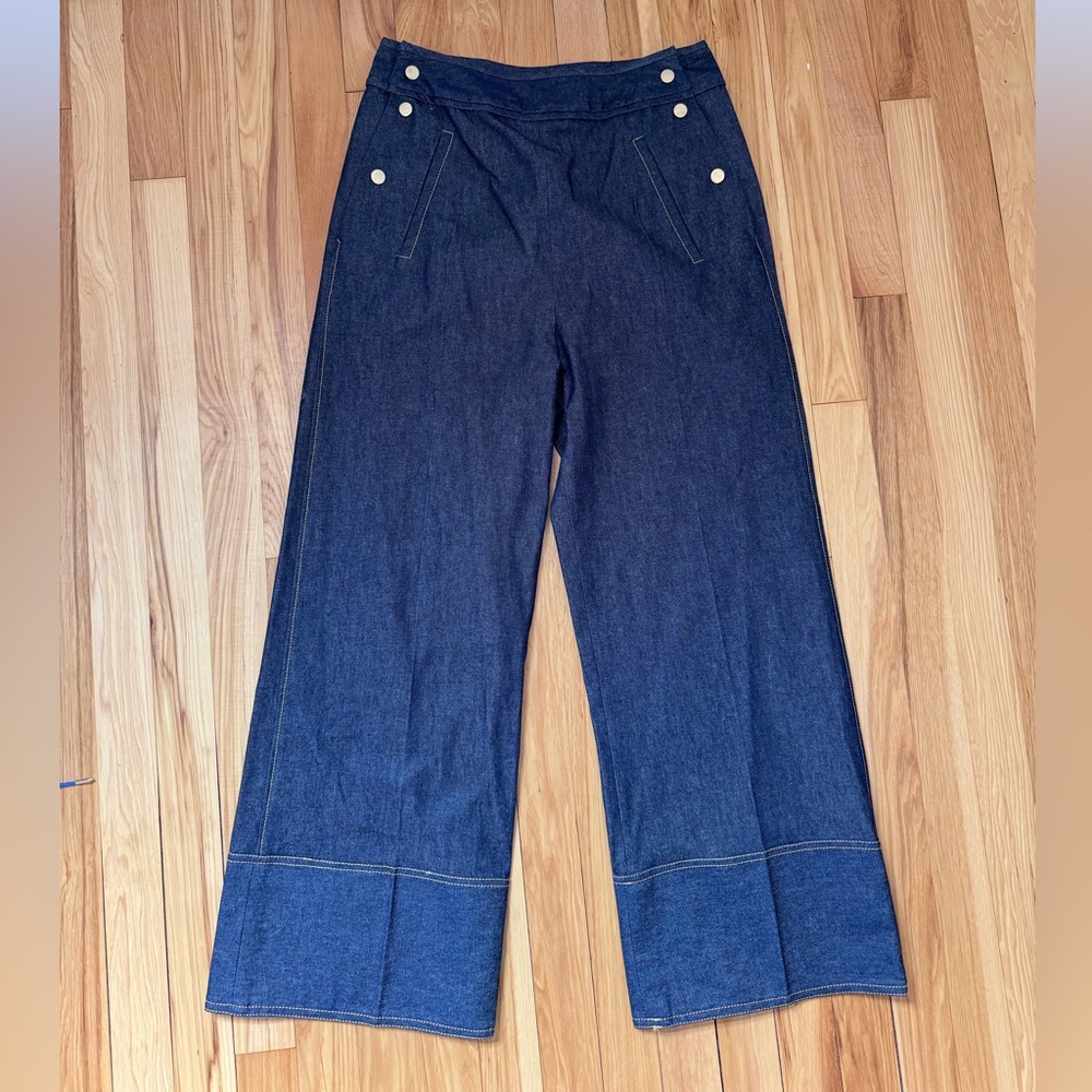 Anna Mason London Denim Flare pants, culotte style size 10, like new